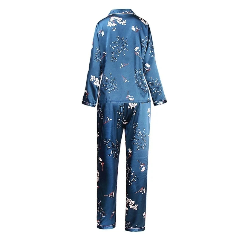 Spring Autumn pajama women Silk Satin pajamas set Long sleeve Shirt with Trouser Sleepwear Loungewear Female Pyjamas Suits Mujer