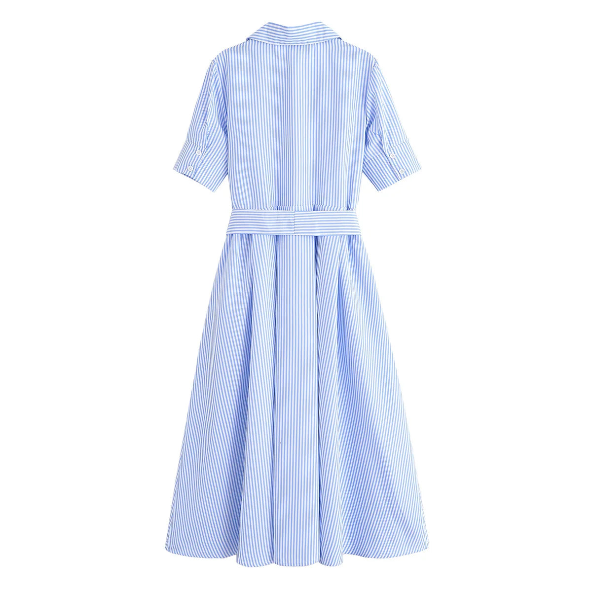 HH Women Summer Lapel Short Sleeve Pocket Single-Breasted Belt Decorate Midi Dress Female Fashion Shirt Style Pleated Dress