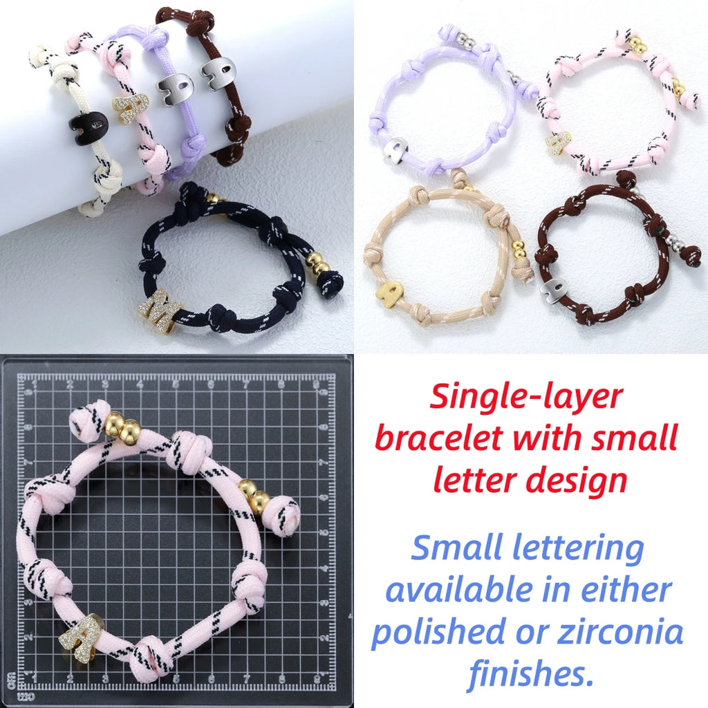 ZHUKOU Large/Small Size,Glossy/Zircon,Custom Letters A-Z Colorful Braided Bracelet with Drawstring Adjustment Unisex Style 1 Pc