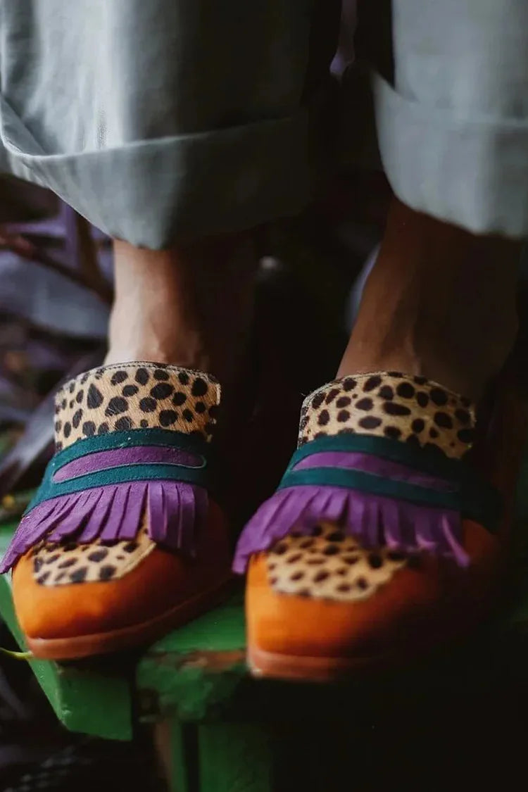 Women Loafers Spring Slip on Woman Leopard Print Tassel Designer Flat Shoes British Style Retro Breathable Comfortable Flat Shoe