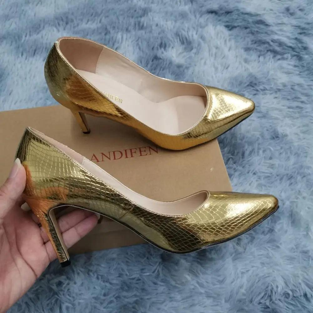 13 Style Women's Large Pumps Classic Sexy Pointed Toe 9cm mid High Heels Women Pumps Faux Black red Office Party Wedding Shoes