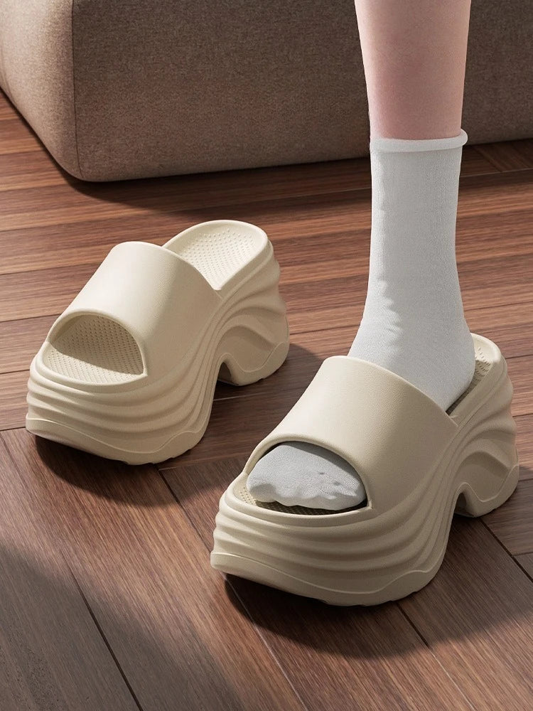YNPO Solid Color EVA Platform Slippers Women Thick Sole Non Slip Beach Slides Sandals Lady Summer Soft Sole Wedge Heel Slipper