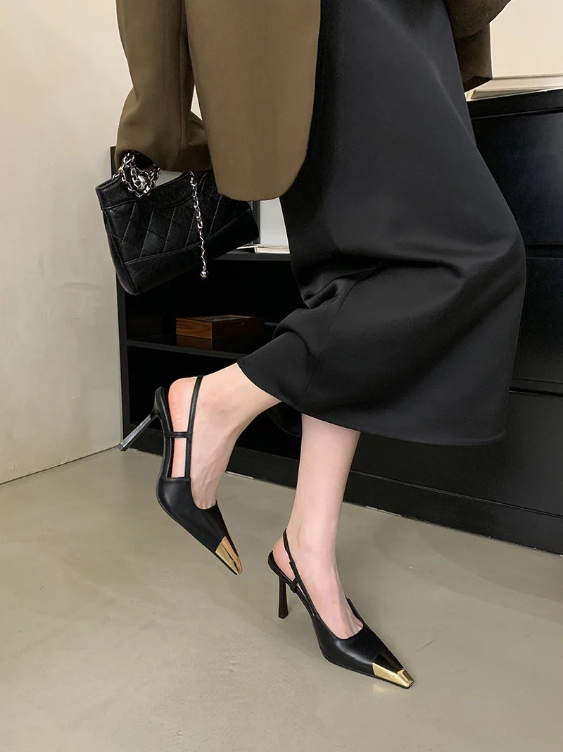 Liyke Sexy Slingback Sandal Female Design Metal Pointed Toe Stiletto High Heels Party Prom Shoes Women Pumps Zapatos Mujer