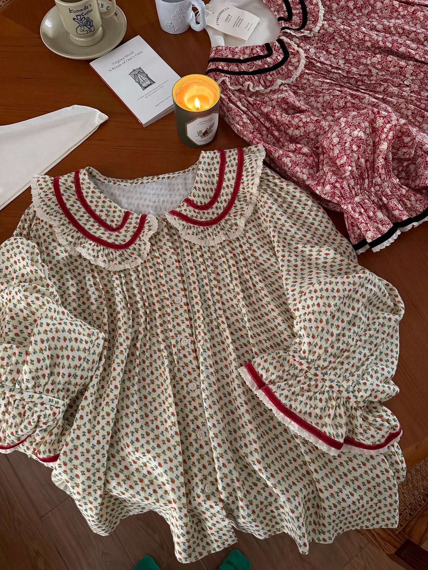 2026 new 100% cotton sweet rose floral printing home wear set princess women loose 2 pieces pajamas sets for spring summer