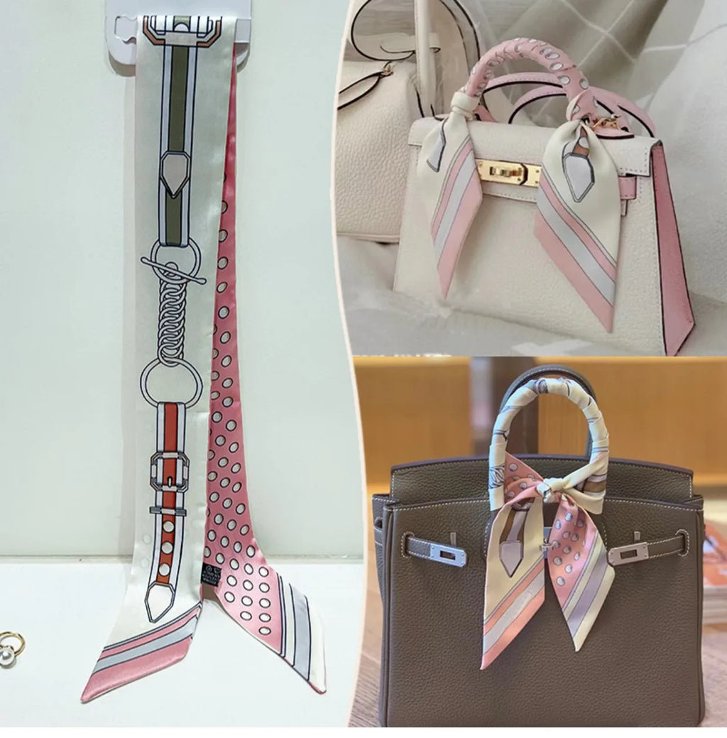 New 2025 simulated silk wrapped bag strap bag handle silk scarf tied bag ribbon decorative small streamer
