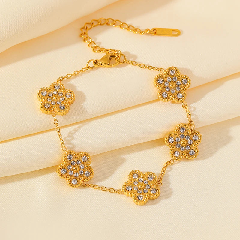 GANEMLY 316L Stainless Steel Round Sparkling Zirconia Bracelet For Women Fashion Fine Wrist Chain Waterproof Jewelry Lady Gift