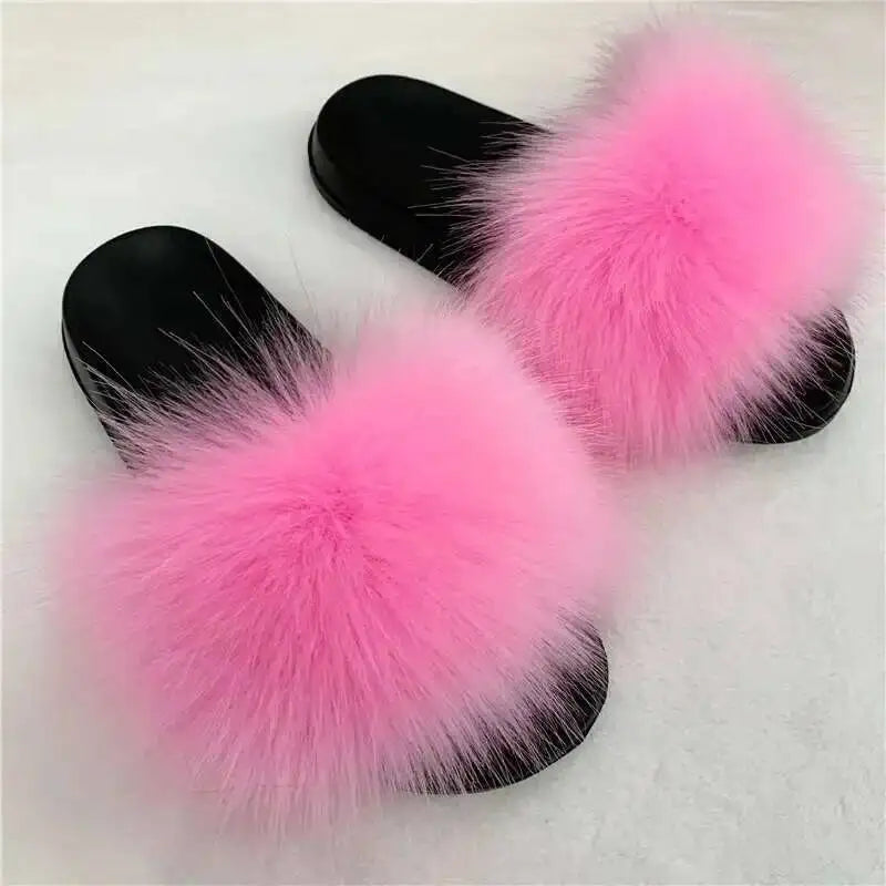 Ladies Fluffy Slippers Summer Women Faux Fur Soft Slides Stylish Open Toe Sandals Outdoor Indoor Furry Comfortable Beach Shoes