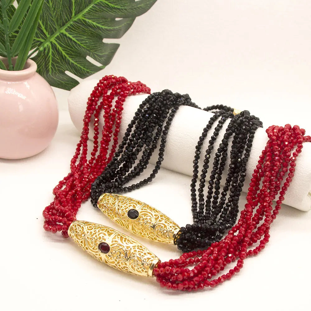 Sunspicems Chic Crystal Women Choker Necklace Arabic Style Morocco Bridal Wedding Jewelry Beads Chain Gold Color Pendant