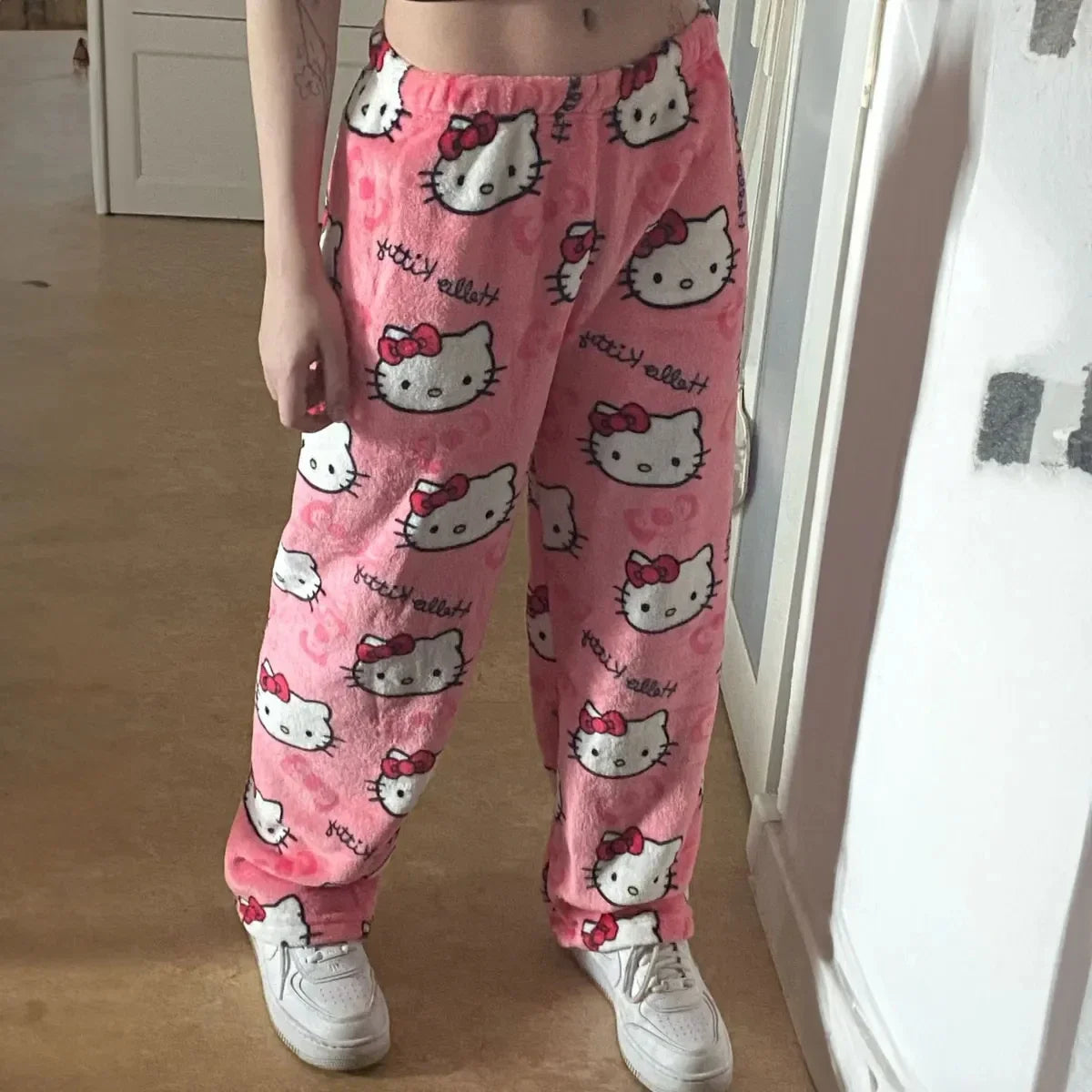 Y2K Hello Kitty pajamas anime women's pajamas cartoon couple walking home pajamas trousers casual homewear