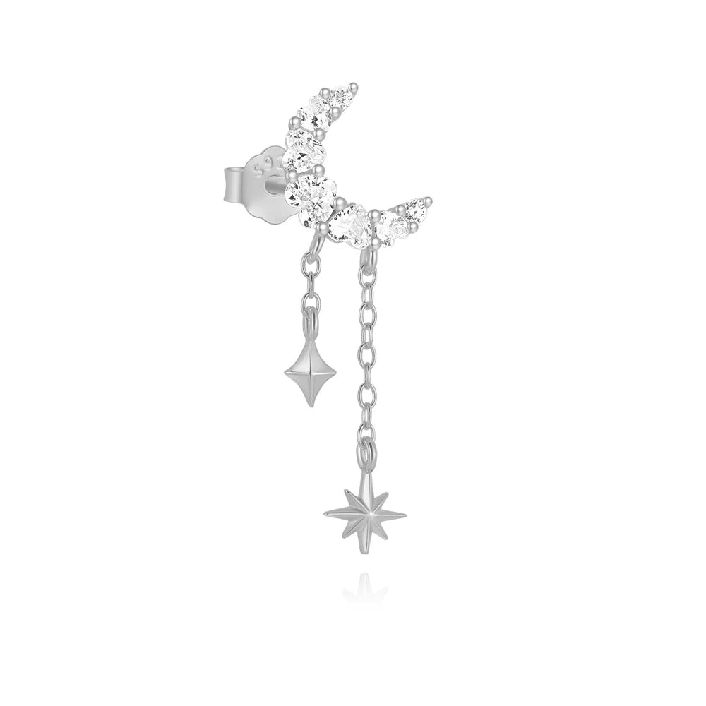 CANNER 1PC 925 Sterling Silver Eight-pointed Star CZ Piercing Earring For Women Ins Tassel Chain Stud Earring Party Fine Jewelry