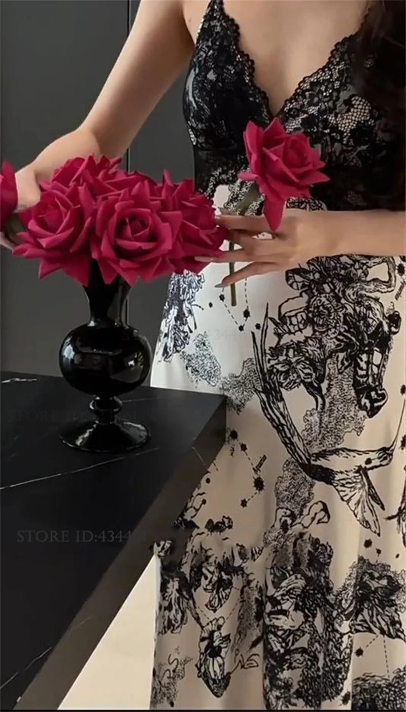 Elegant Print Flower Womens Long Robe Nightgown Set Sexy Lace Backless Nightdress Lingerie Summer New Satin Homewear Pajama