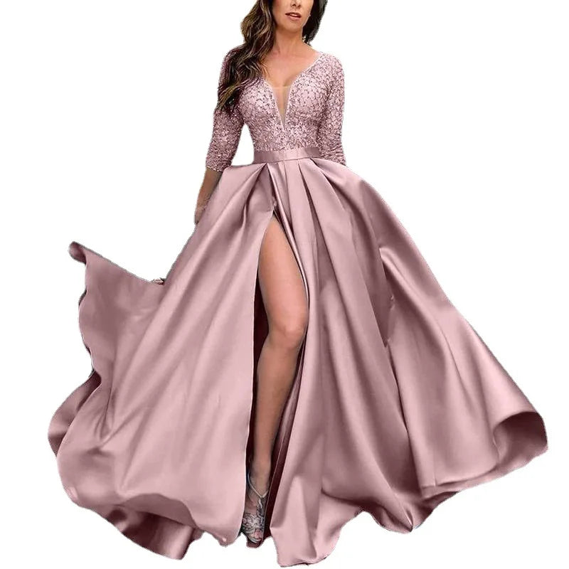 Women's Lace Sequin Swing Dress, Sexy Long Dresses, Evening Party, Banquet, Summer Clothing, Maxi, Long, Sexy