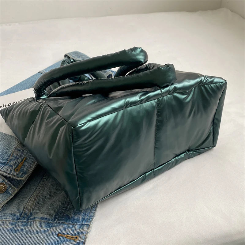 Designer Puffy Shoulder Bag Women Quilted Space Down Feather Padded Cotton Handbag Winter Large Capacity Warm Shopping Purse