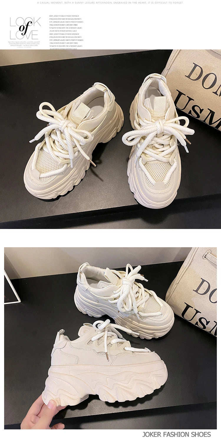 New High Platform Sneakers Women Thick Sole Sports Ladies Trainers Vulcanized Shoes Woman Chunky Sneakers Zapatillas Mujer 8.5CM