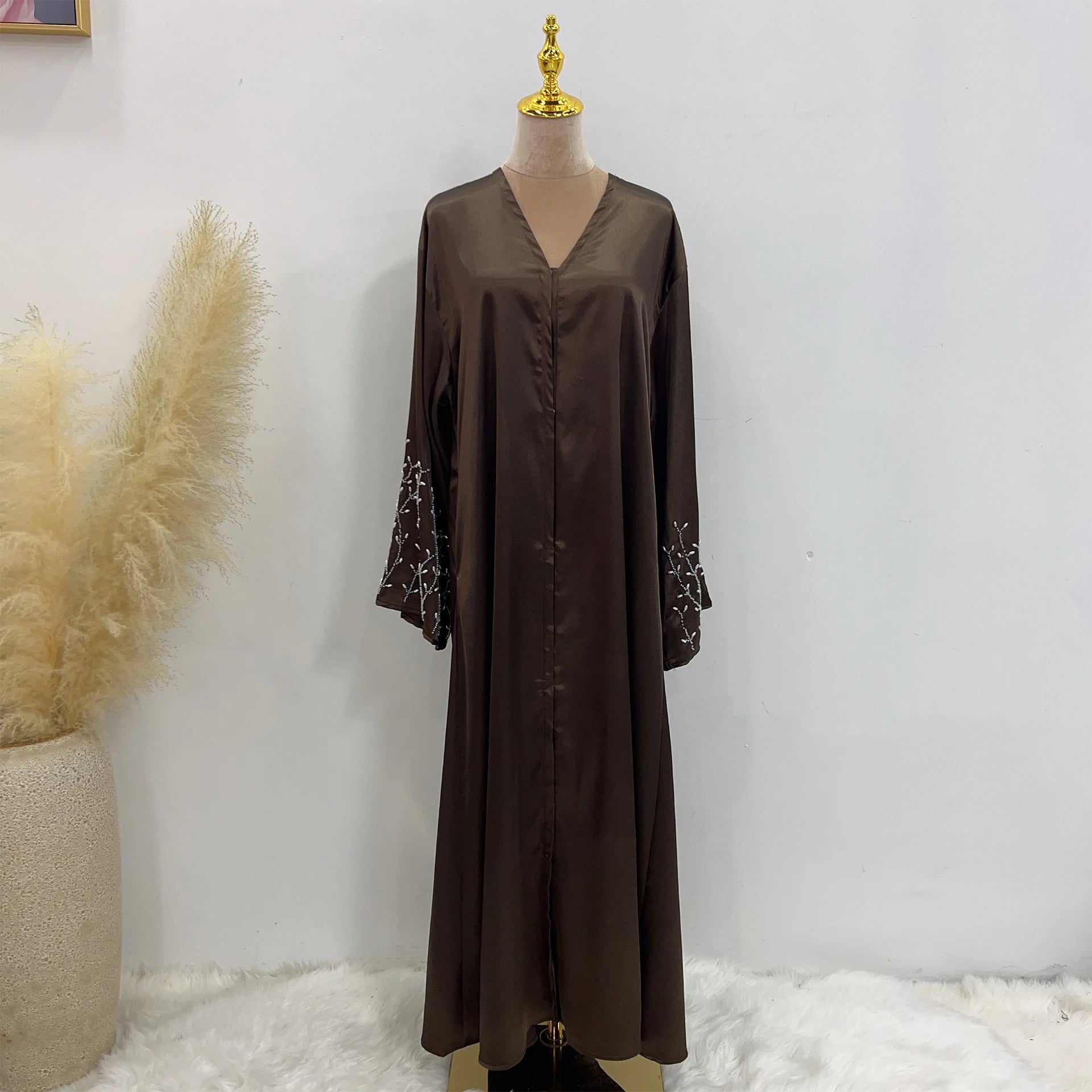 Kimono Abaya Dubai Party Kaftan Solid Beaded Muslim Fashion Hijab Dress Summer Open Abayas for Women Turkey Islam Modest Outfit