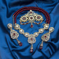 Sunspicems Gold Color Arabic Morocco Bridal Wedding Jewelry Sets Beads Necklace Waterdrop Pendant Long Earring Filigree Brooch