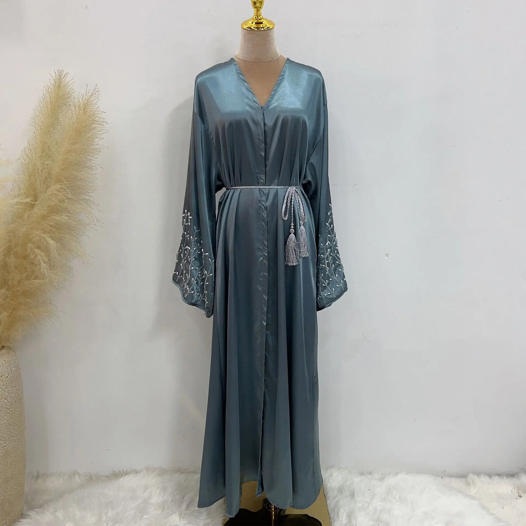 Kimono Abaya Dubai Party Kaftan Solid Beaded Muslim Fashion Hijab Dress Summer Open Abayas for Women Turkey Islam Modest Outfit