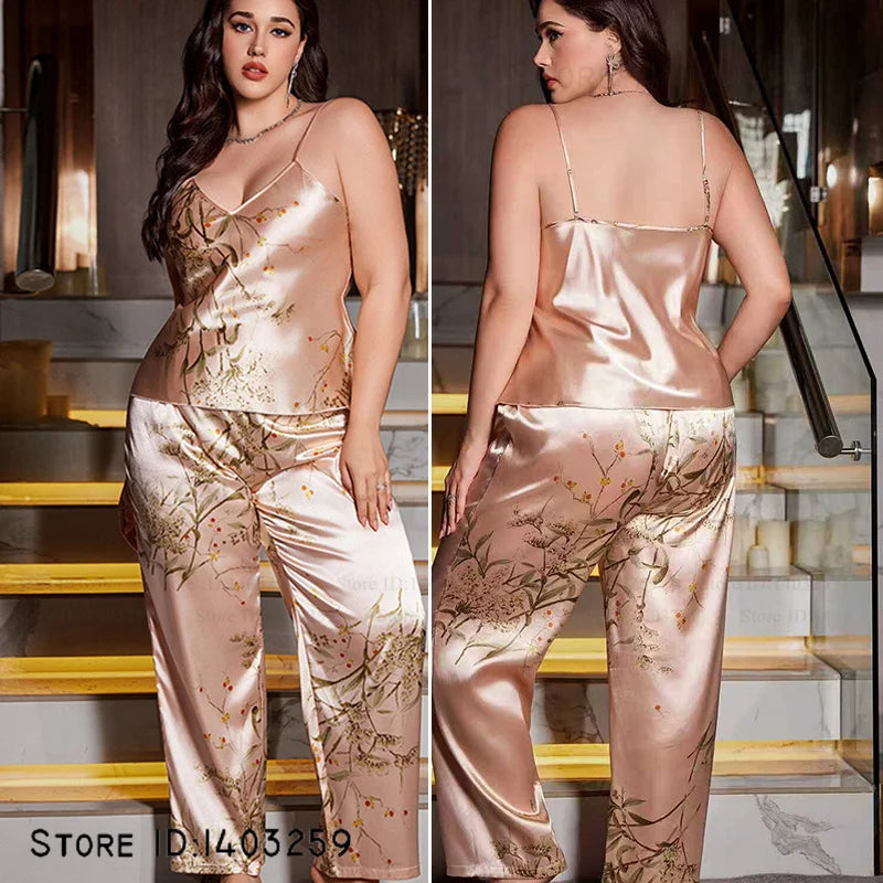 Large Size Female Long Robe Pajamas Four-Piece Set Sleepwear Sexy Lingerie Print Floral Bathrobe Pijamas Suit Loose Homewear 5XL