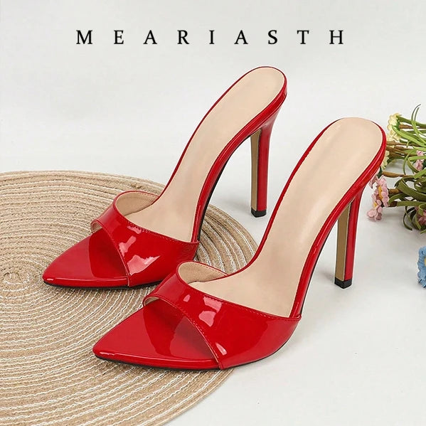 12/10cm pointed Open Toe High Heel Shoes Woman Summer OutsideSlipper Party Stiletto Luxury Designer Patent Leather Women Sandals