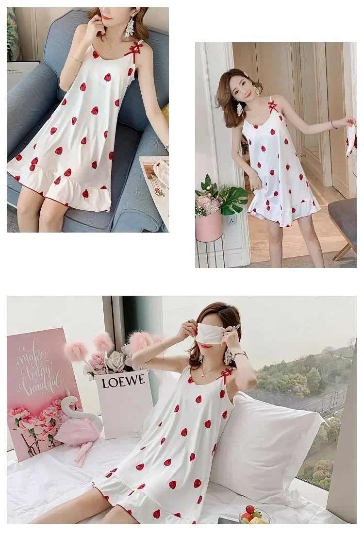 New with Bra Pad, Free Eye Mask, Sling, Loose and Cute Cartoon Animal Pajamas, Nightgown Role-playing Sleepwear Women