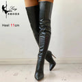 Women Boots Red Black Pointy Toe Thigh High Long Boots Autumn Winter Zip Over-the-Knee Boots Party Shoes Plus Size 46 Stiletto