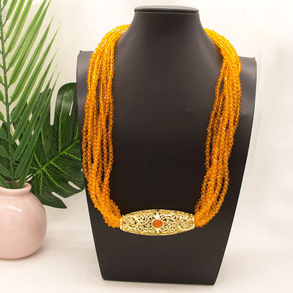 Sunspicems Chic Crystal Women Choker Necklace Arabic Style Morocco Bridal Wedding Jewelry Beads Chain Gold Color Pendant