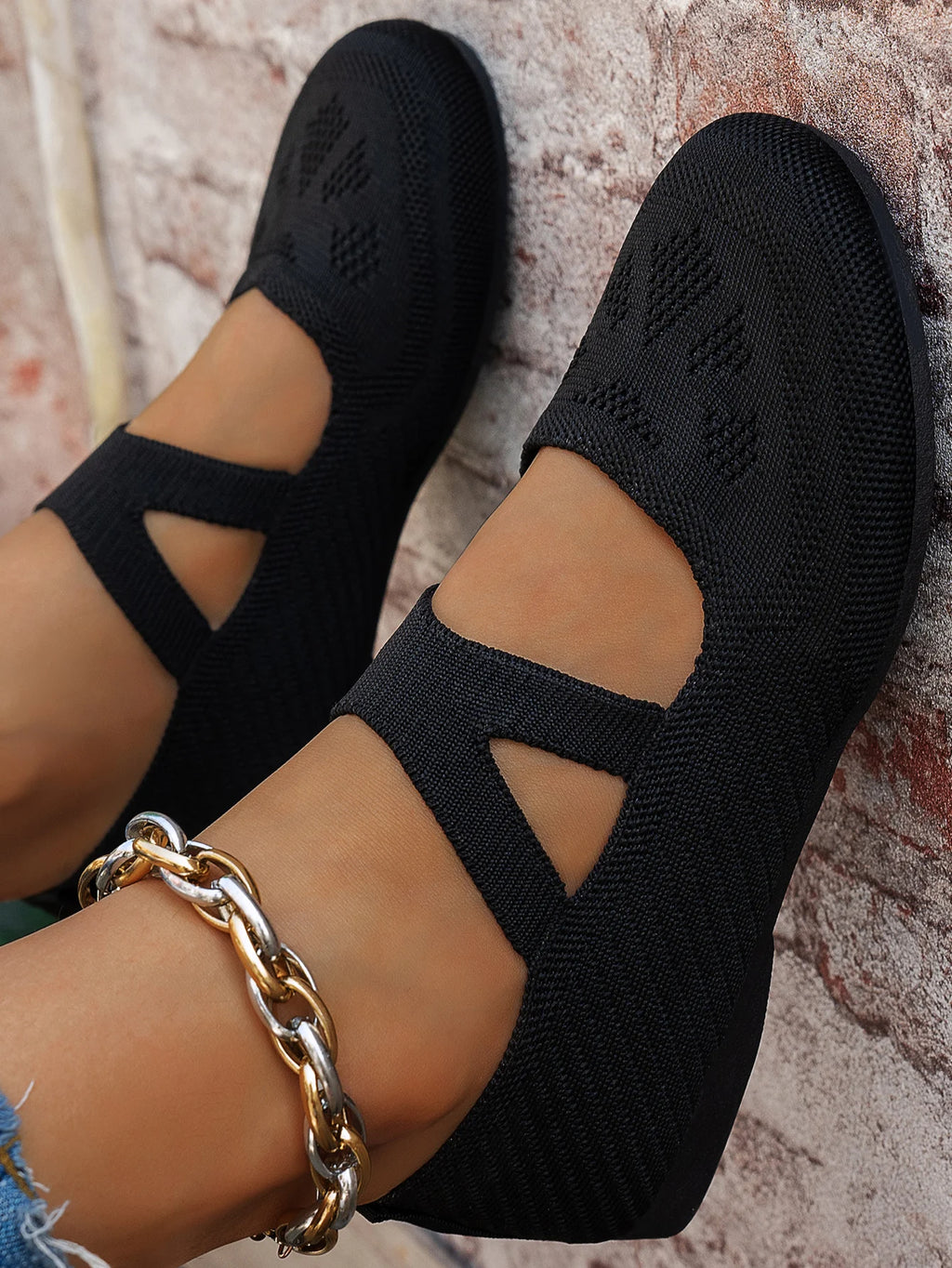 Round-toe small single shoes, fairy-style ballet shoes, comfortable knitted Mary Jane shoes