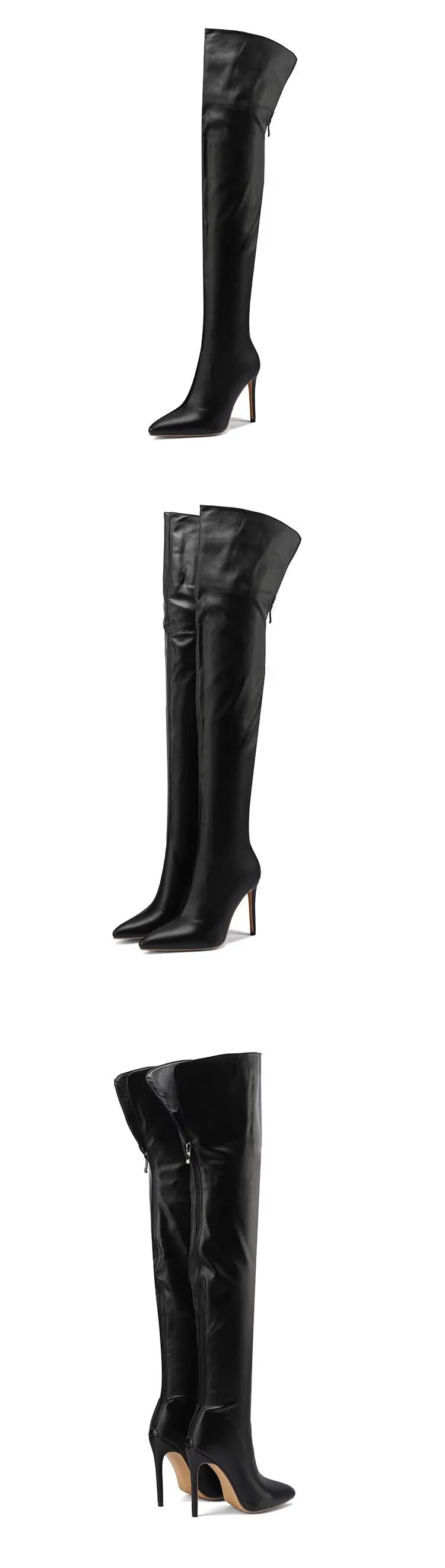 Women Boots Red Black Pointy Toe Thigh High Long Boots Autumn Winter Zip Over-the-Knee Boots Party Shoes Plus Size 46 Stiletto