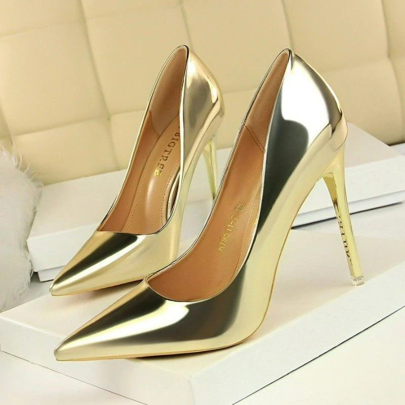 Women's Pumps Patent Leather High Heels Fashion Women Wedding Shoes Silver Gold Sparkly Shoes Stiletto 7.5cm 10.5cm Women Shoes
