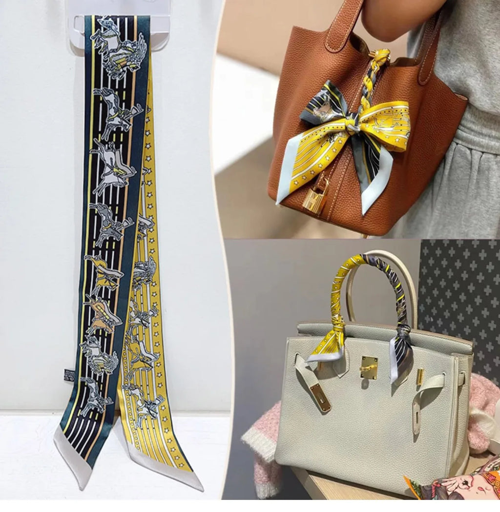 New 2025 simulated silk wrapped bag strap bag handle silk scarf tied bag ribbon decorative small streamer