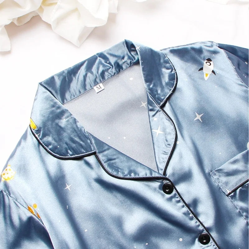 Spring Autumn pajama women Silk Satin pajamas set Long sleeve Shirt with Trouser Sleepwear Loungewear Female Pyjamas Suits Mujer
