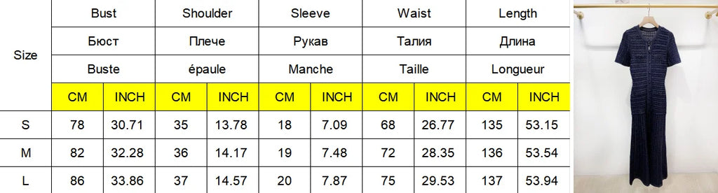 Cinched Waist Sequin Maxi Dress for Women Round Neck Short Sleeved Knitted Dresses 2026 NEW Hollow Out Single Breasted Midi Robe