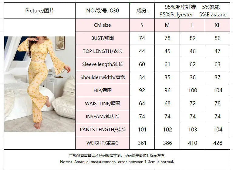 Women Pajama Sets Casual Pajamas Flower Print Long Sleeve High Waist Pants Loungewear Two-piece Set Can Be Worn Outside Pijamas