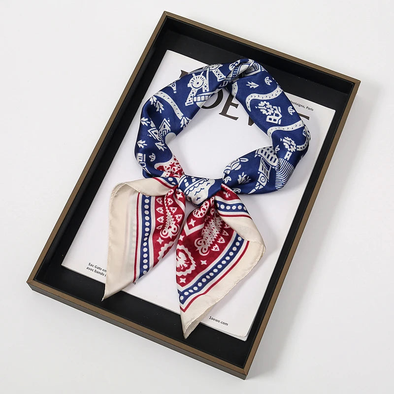 Luxury Women Silk Square Scarf Shawl Fashion Xiaoxiangfeng Print Design Satin Hijab Wraps Neckerchief Female Hair Bands 70*70CM