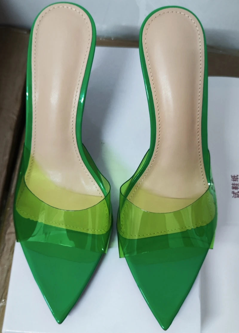 New Summer Women's High-heeled Sandals Transparent High-heeled Slippers Stiletto Pointed Toe Slip-on High-heeled Sandals