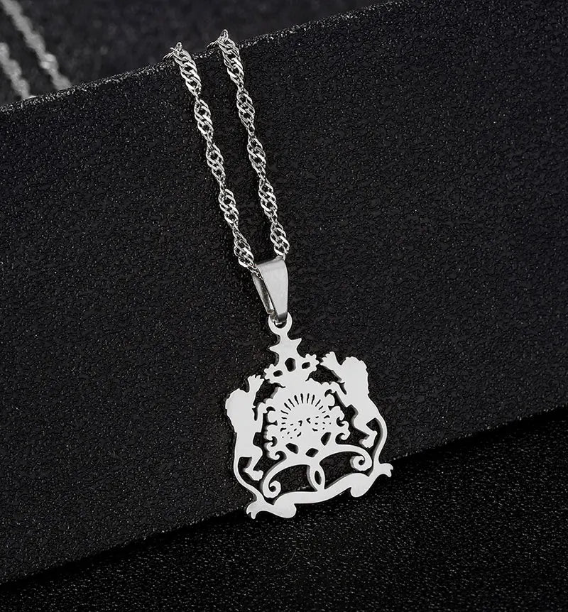2025 Trendy US EU Hot Sale Stainless Steel Morocco Pendant Necklace Unisex Couple Ethnic Style Patriotic Jewelry Gift