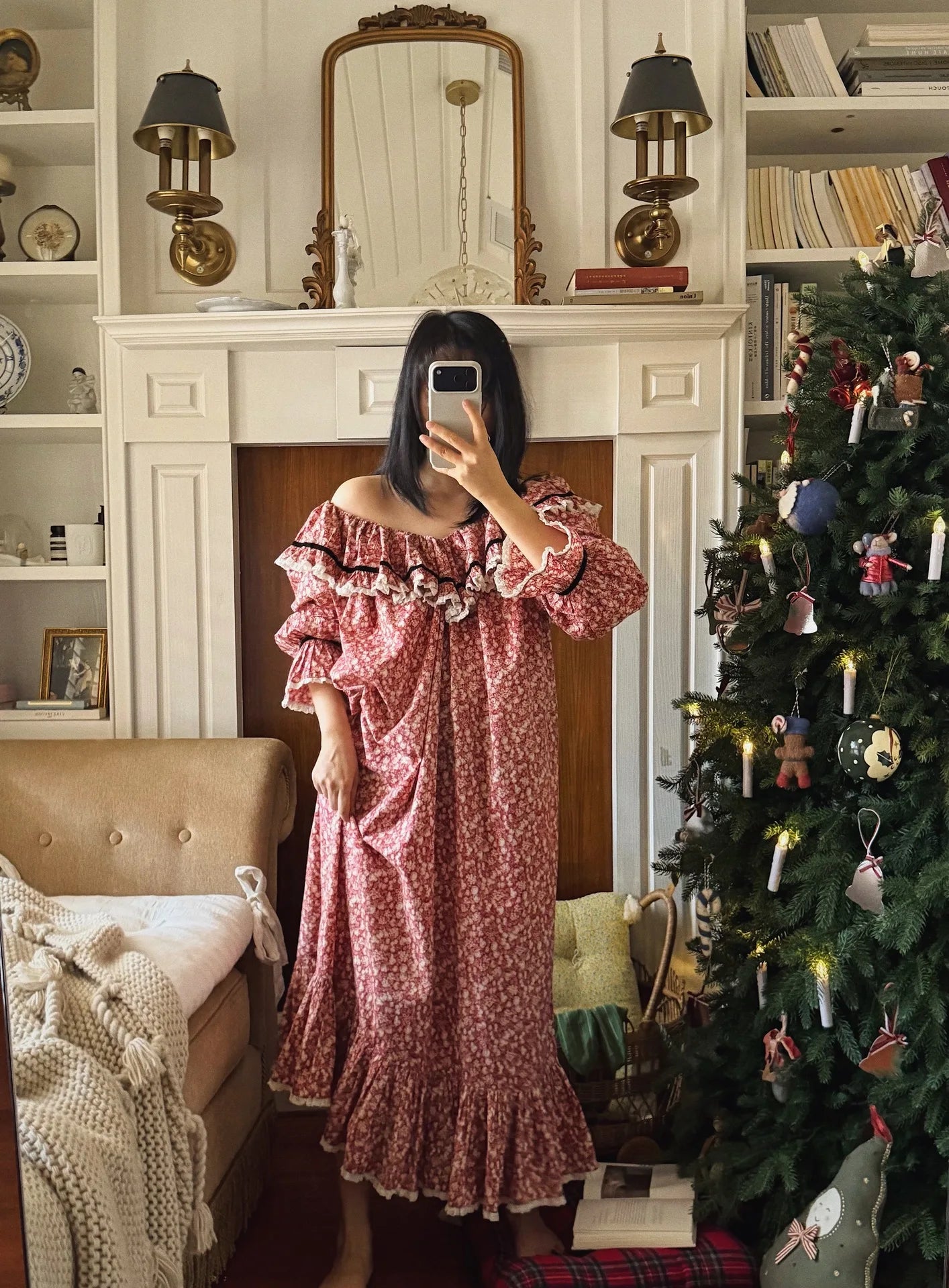 100% Pure Cotton Nightgown Women 2026 New Arrival Spring Summer French Retro Sweet Flower Printed Nightdress Loungewear
