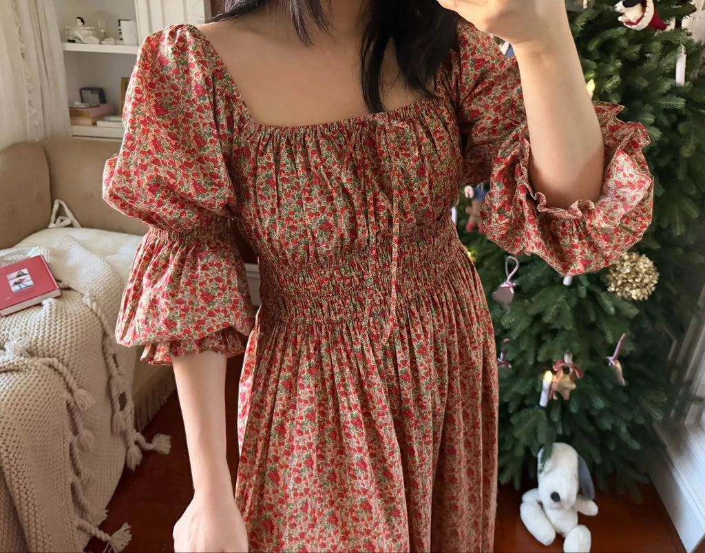100% Pure Cotton Nightgown Women 2026 New Arrival Spring Summer Vintage Retro Floral Printing Lengthened Nightdress Loungewear