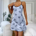 Ladies Sexy Floral Print Chemise Nightgown Dress Home Comfortable Sleepwear Milk Silk Polyester round Neck Sleeveless Dress