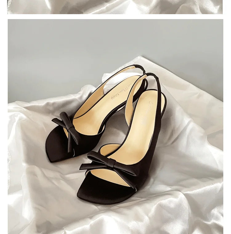 Lilac Purple Women's Fashion Sandals Backless Knot Toe Exposure Silk Satin High Heels Elegant Lady Style Shoes Increased Height