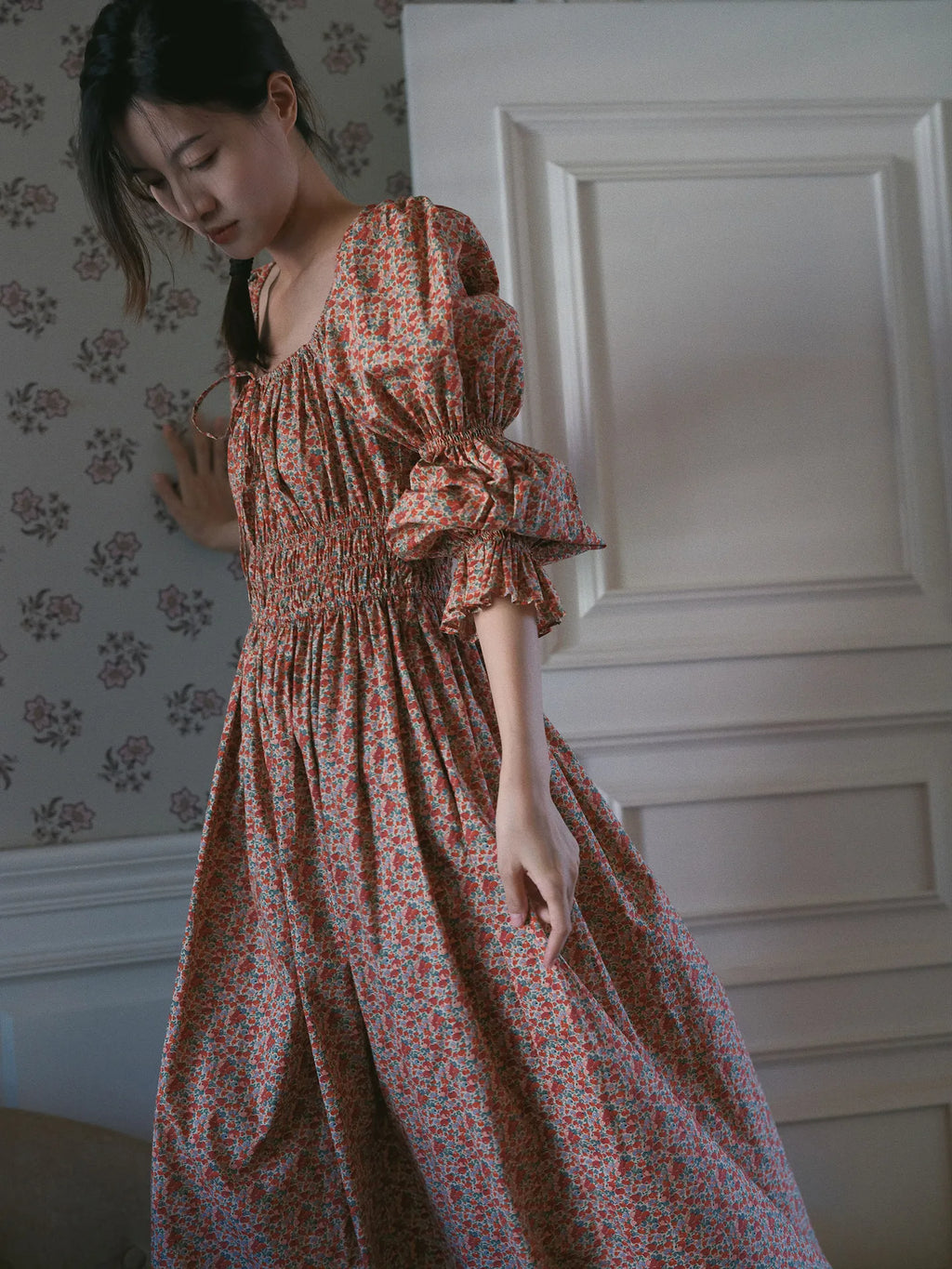 100% Pure Cotton Nightgown Women 2026 New Arrival Spring Summer Vintage Retro Floral Printing Lengthened Nightdress Loungewear
