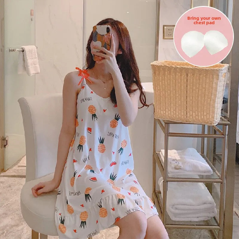 New with Bra Pad, Free Eye Mask, Sling, Loose and Cute Cartoon Animal Pajamas, Nightgown Role-playing Sleepwear Women