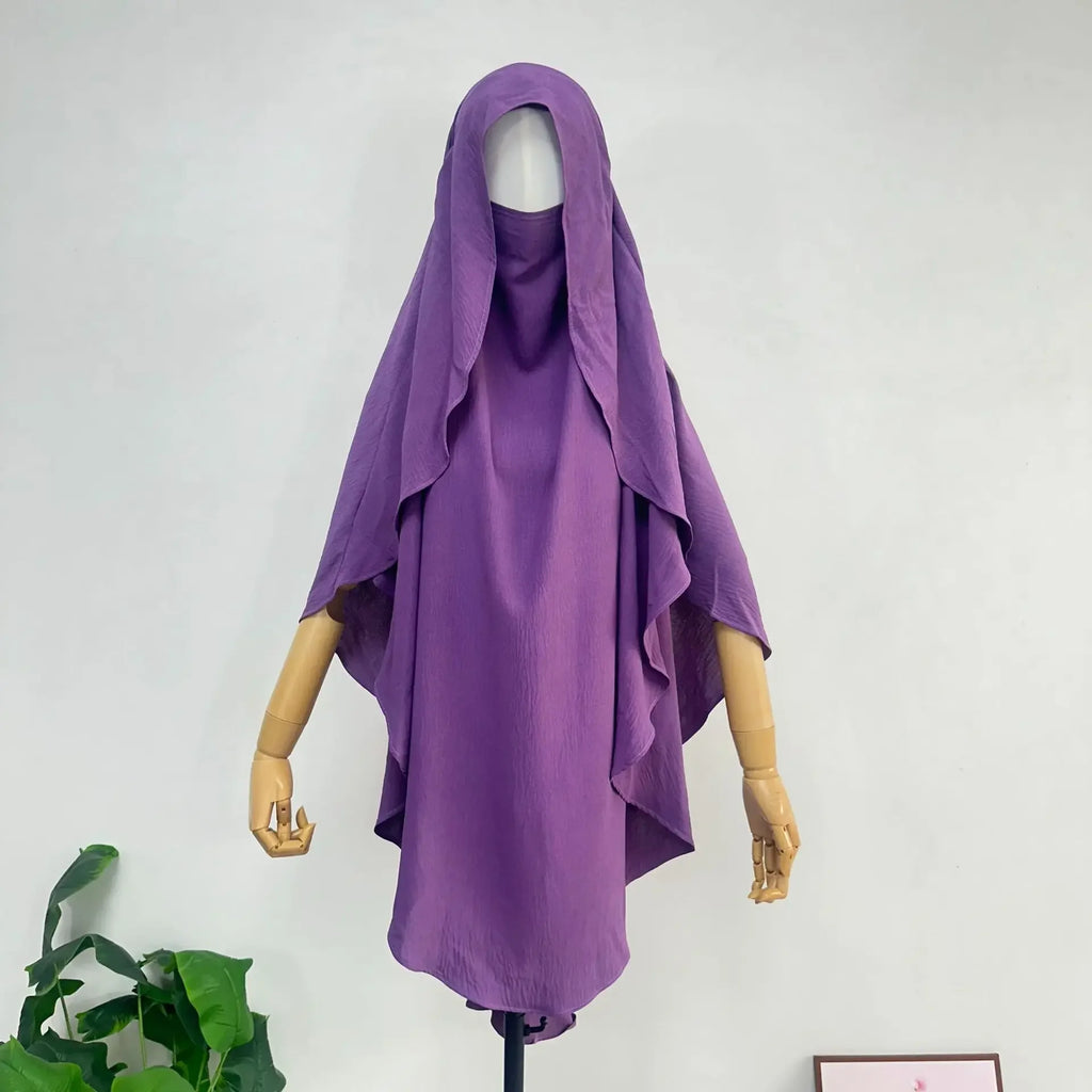 2025 Summer Muslim Women's Hijabs Traditional Soft Plain Scarf Khimar One Layer Stretch Soft Split Traditional Zip Chador