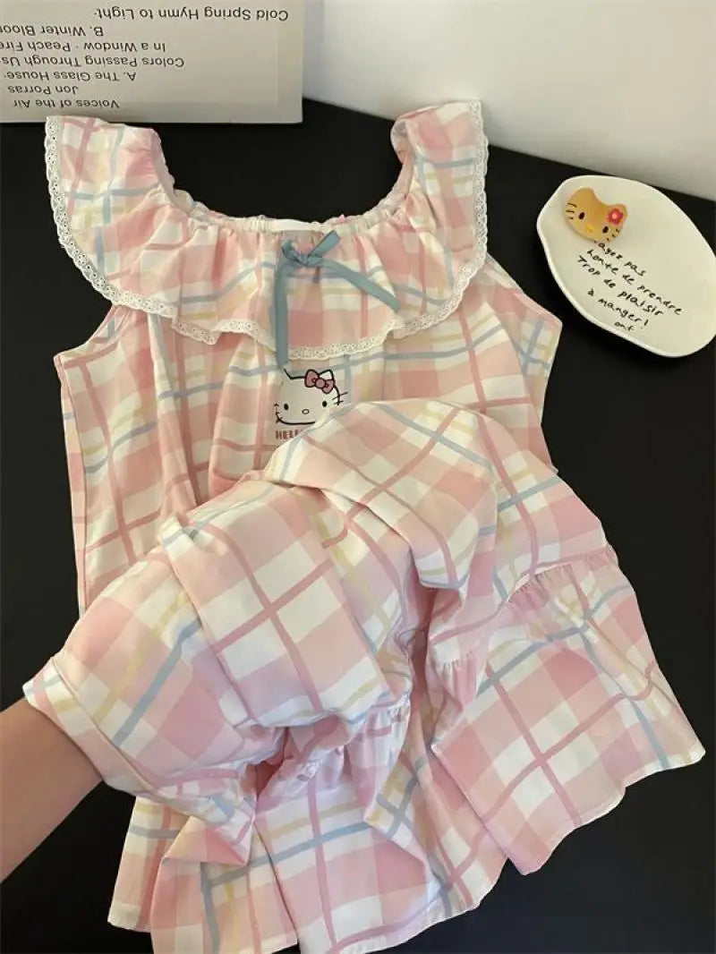 Sanrios Girls Nightgown Hello Kittys Student Suspenders Loose New Style Home Clothes Simple Printed Skirt Creative Hot Selling
