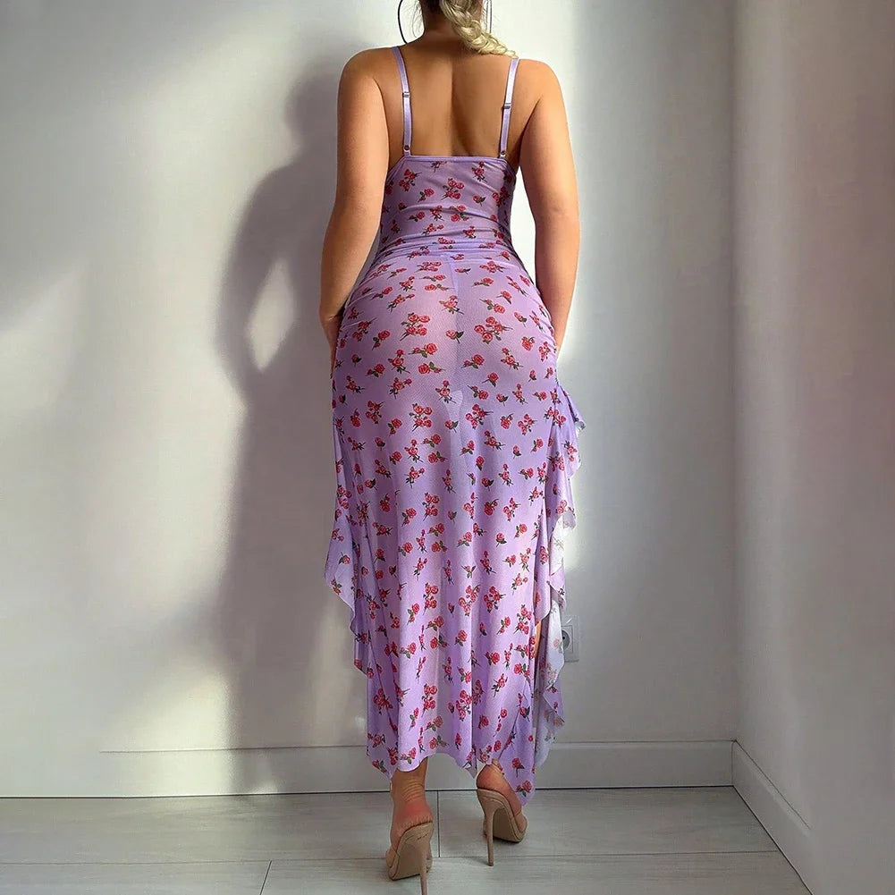 Slim Slit Sleepwear Butterfly Printed Dress Evening Relaxation Dress L M Casual Evening Dress Comfortable Sleepwear