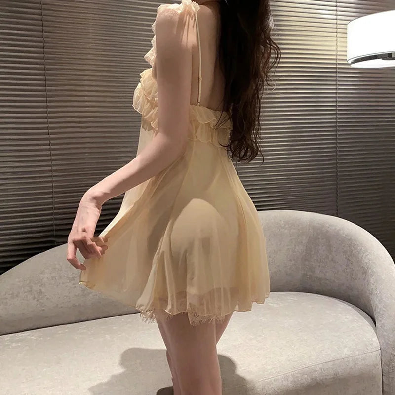 Spring Nightdress Women  Lace Sweet Nightgown Home Dress Pajamas Summer Girl Princess Style Soft Sleepwear Nightwear Outwear