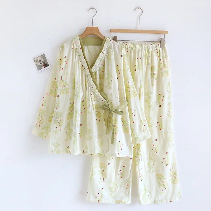 Floral Print Sleepwear Woman Nightwear Cotton Pajamas Set Long Sleeve Home Wear Pyjamas 2025 Spring New Two-piece Set Loungewear