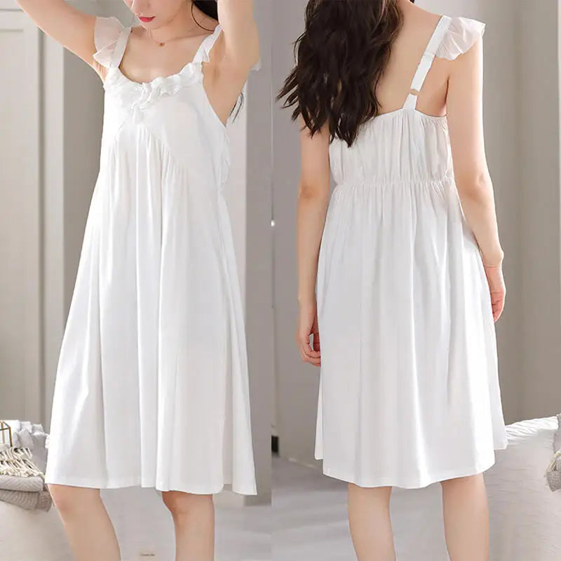 Cotton Sleepshirt Lady Sexy Chemise Sleepwear Lace Flower Patchwork Nightdress Home Dressing Gown Summer New Lingerie Nightwear
