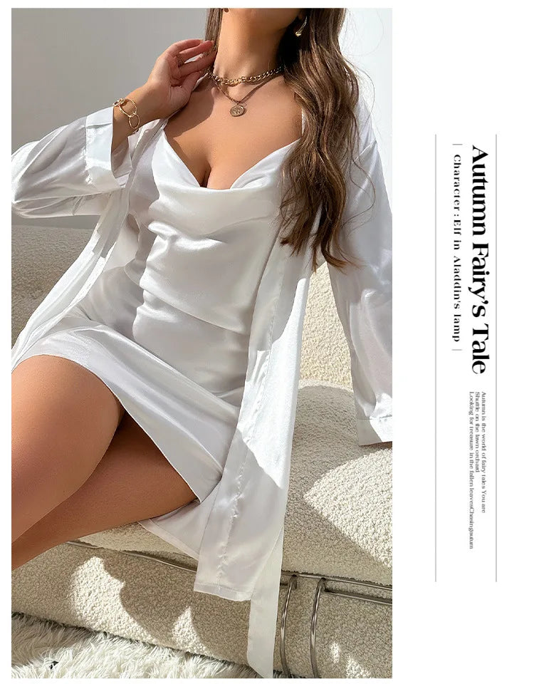 Female Nighty&Robe Set Four Seasons Homewear Butterfly Lace Nightgown Pajamas Dresses Wo Piece Set Thin Outerwear Loungewear