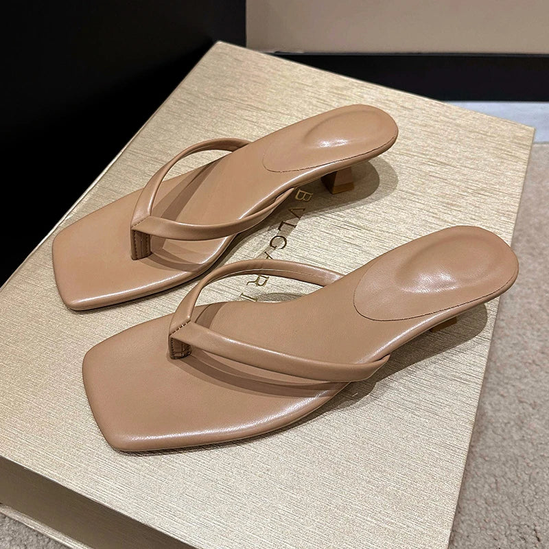Summer Women Clip Toe Slippers Comfort Low Heel Slides Shoes Ladies Casual Dress Street Style Sandalis